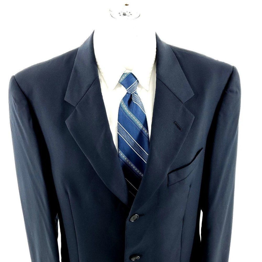 Yves Saint Laurent Worsted Wool 3 Button Suit Jacket 40L Blue